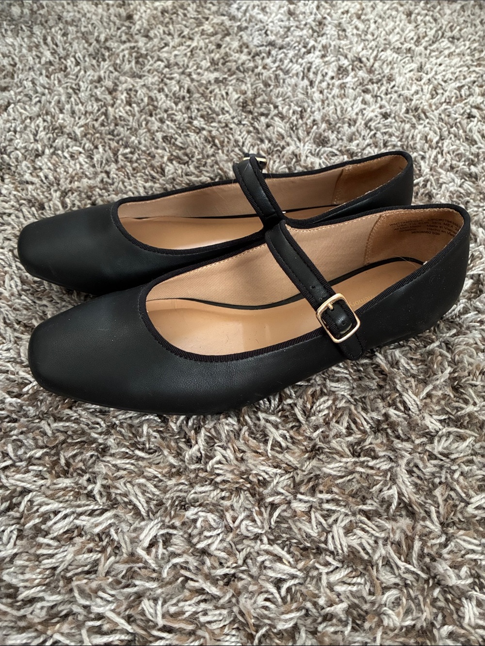 Time and Tru Black Mary Jane Flats with Gold Buckle Accent